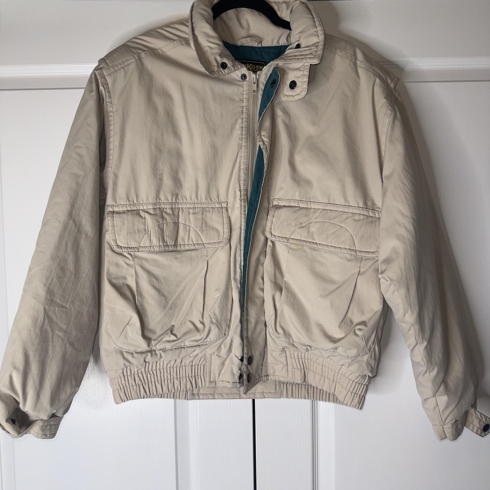 Vintage OshKosh B'gosh Jacket Mens Large Beige Nylon Bomber Lined Padded